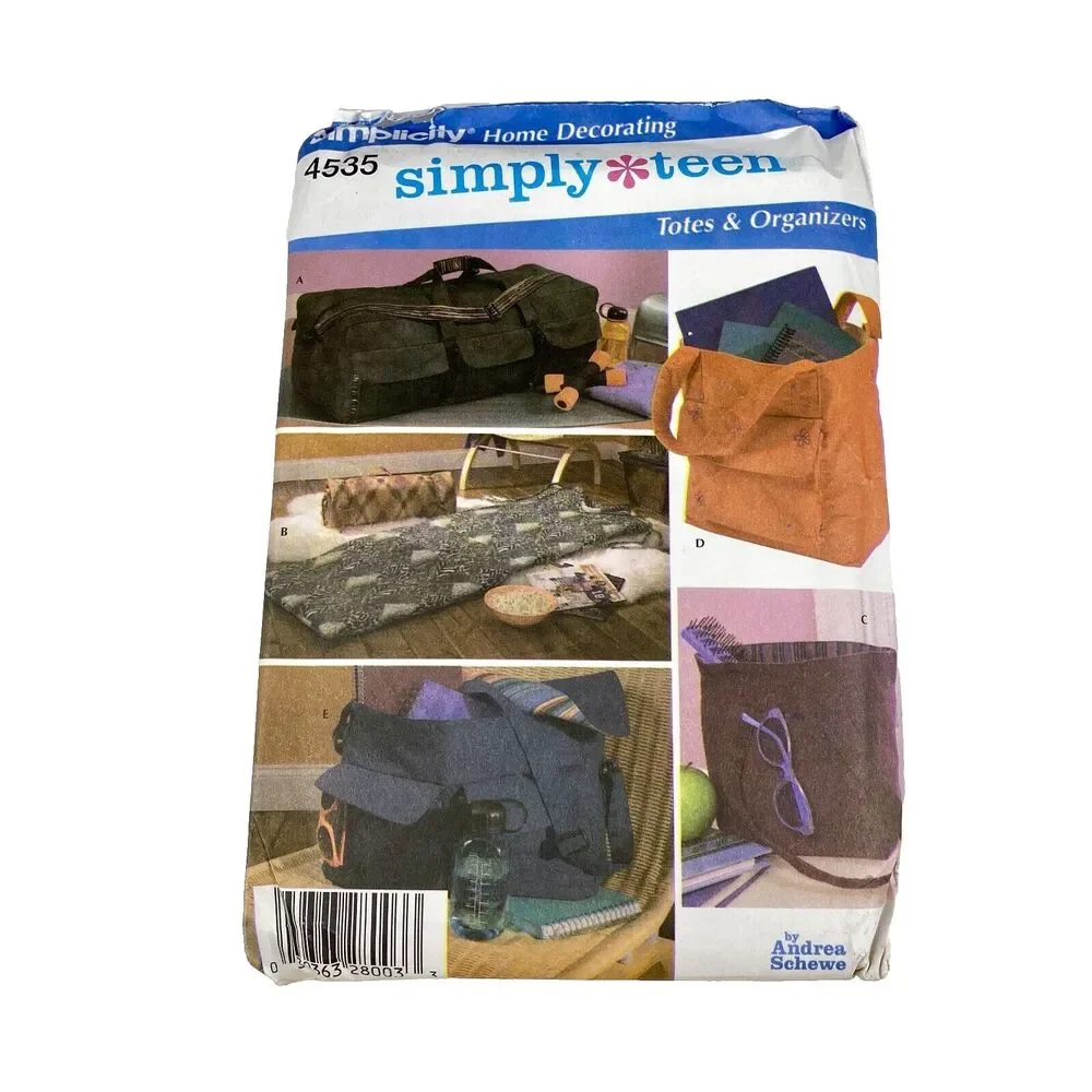 Simplicity Pattern 4535 Simply Teen Totes & Organizers y2k 2005 VTG Uncut FF